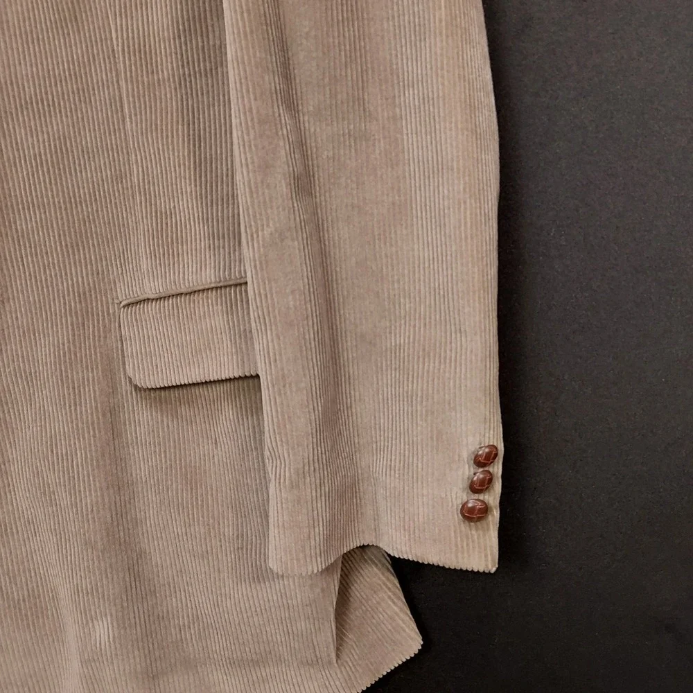 Monsieur Adolfo Mens Tan Corduroy Blazer Sport Coat 44R Cotton Two Button Khaki